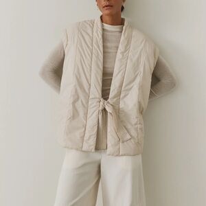 THERE-ELSEWHERE Padded Knit Vest Cream‎ Tie-Front Puffer Vest Made in LA S/M